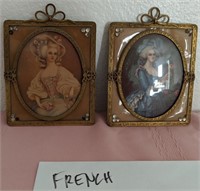 703 - PAIR OF FRAMED FRENCH MINIATURES 5.5X3"