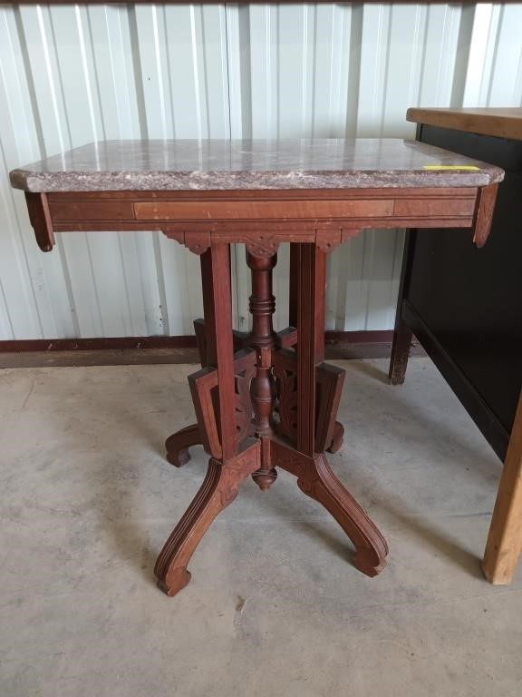 Beautiful wood table with granite top 29 x 25 x 18