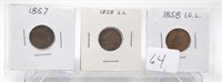 1857, ’58 S.L., ’58 L.L. Cents G-VG