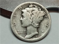 OF) 1936 silver Mercury dime