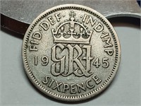 OF) 1945 Great Britain silver six pence