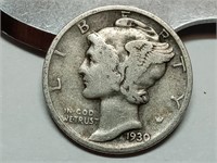 OF) 1930 silver Mercury dime