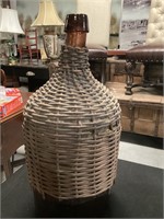 Big brown jug with wicker 18” tall