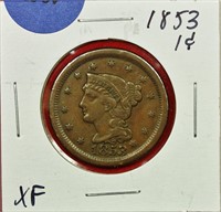1853 Braided Hair Cent XF
