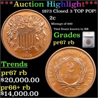 Proof ***Auction Highlight*** 1873 Closed 3 Two Ce