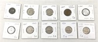10 Canadian nickels w/ 1943 Tombac.