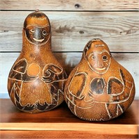 Two Vintage Peruvian Carved Gourds