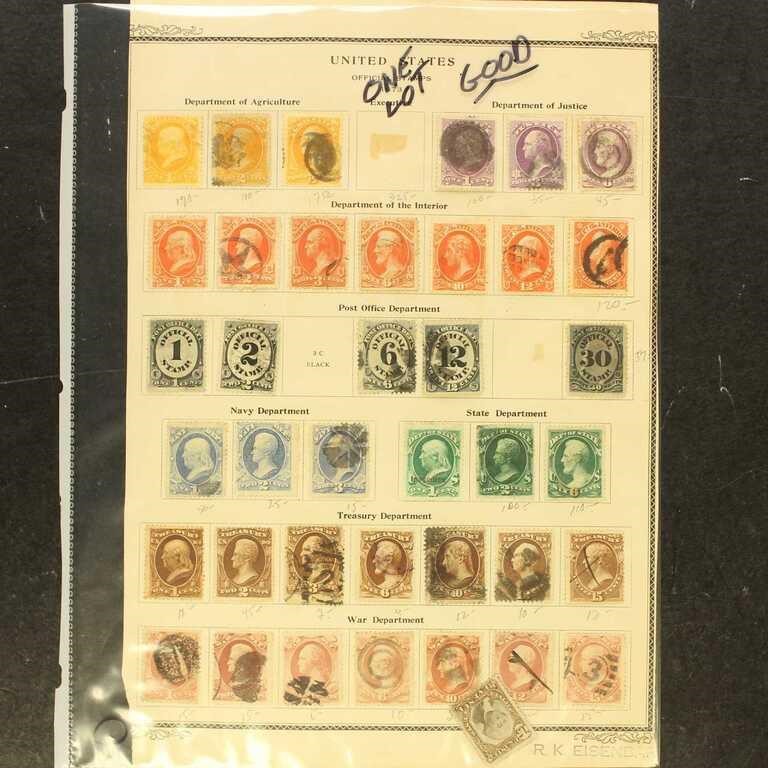 US Stamps Back of Book Lot on Page, includes used