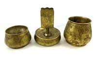 (3) German Brass Art Deco Dish, Match Holder, Cup