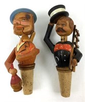 (2) Anri Carved Wood Figural Bottle Stoppers
