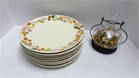 (8) like new Mainstays dinner plates, artificial