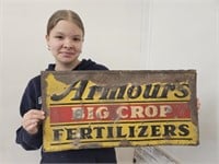 Vintage ARMOURS Fertilizer Metal Sign 12 x 24"