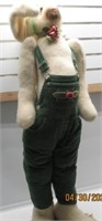 40"H FELTED BOY BUNNY HAND MADE OVERALLS VERY