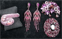 Purple Rhinestone Statement Jewelry- Brooches +