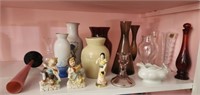 Shelf lot of misc glass ware candle holders more