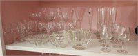 Shelf lot of misc glassware and more