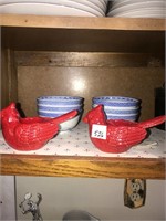 bowls, and 2 cardinal candle sticks