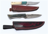 2 Hand Made Damascus Steel Fixed Blade Knives