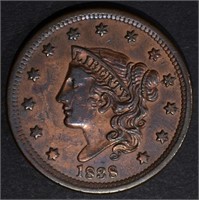 1838 LARGE CENT, AU cleaned