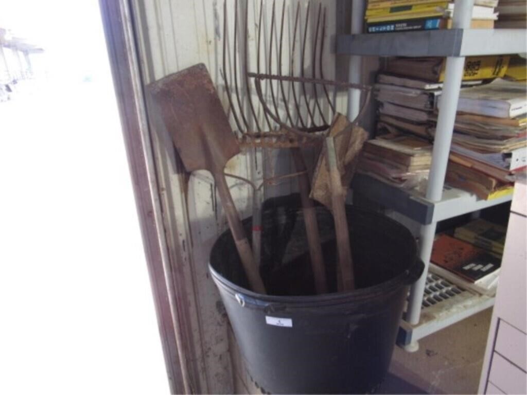 bucket of hand tools