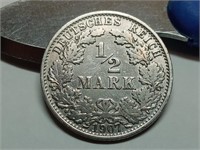 OF) 1907 Germany silver 1/2 mark