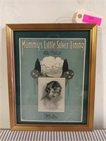 Framed mammy's little silver lining sheet music