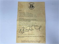 Autograph COA Harry Potter Letter