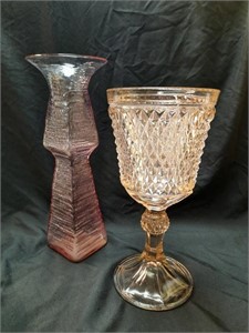 2- Pink / Lavender Glass Vases