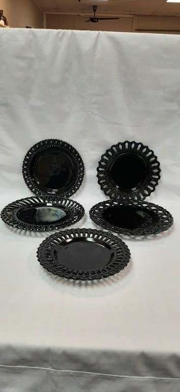 (5) Open Edge Black Glass Plates