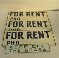Three Four Rent Signs and Keep off the Grass