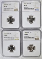 2 - 1965 SMS,  2 - 1966 SMS DIMES NGC