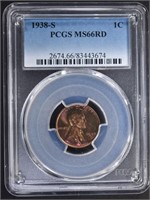 1938-S LINCOLN CENT  PCGS MS66RD