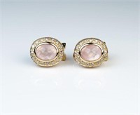 Beautiful Pink Rose Quartz & Diamond Earrings