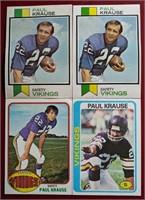 4 1970s Topps Paul Krause HOF Cards 1973 1976 1978