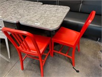 24” Dining Table w/ 2 Red Chairs