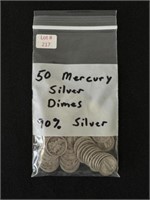 50 Mercury Silver Dimes (90% Silver)