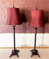 Tall Buffet Table Lamps With Red Shades (2)