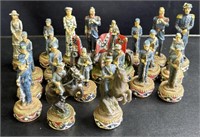 24 Vintage hand painted Civil War chess pieces