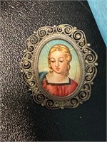 800 Silver antique Brooch hand painted renaissance