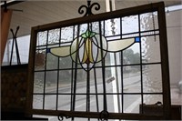 LARGE VINTAGE FRAMED STAINED GLASS WINDOW