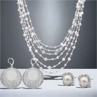 Stunning Sterling Silver Pearl Necklace &