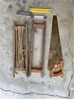 Saw, wood rulers & misc