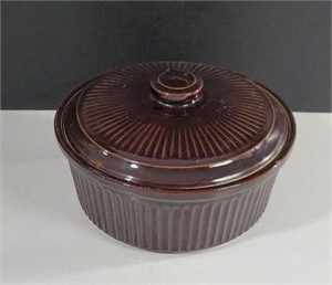 Vintage Dark Brown Stoneware Lidded