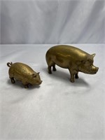 TWO VINTAGE BRASS PIGGYS! 6" AND 4"