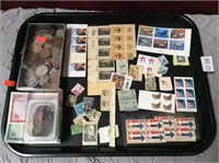 Assorted Foreign and Canadian Coins & US Stamps