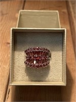 Dazzling Garnet Rhodium Over Sterling Ring Size 11