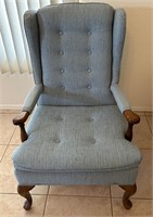 French Country Blue Fabric Wing Back Chair