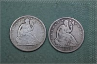 2 US Liberty Seated half dollars: 1840, 1858 O