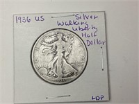 1936 US Walking Liberty Silver Half Dollar