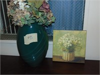 small print and large vase decor